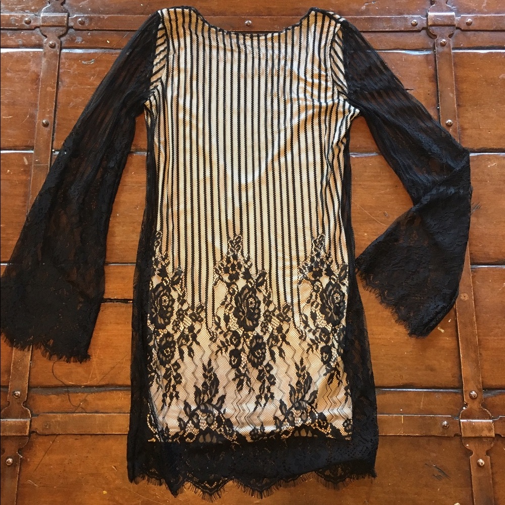 Open back black lace overlay dress