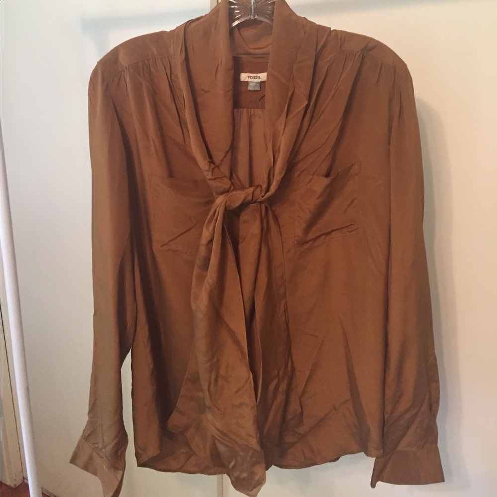 Brown tie front blouse
