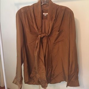 Brown tie front blouse