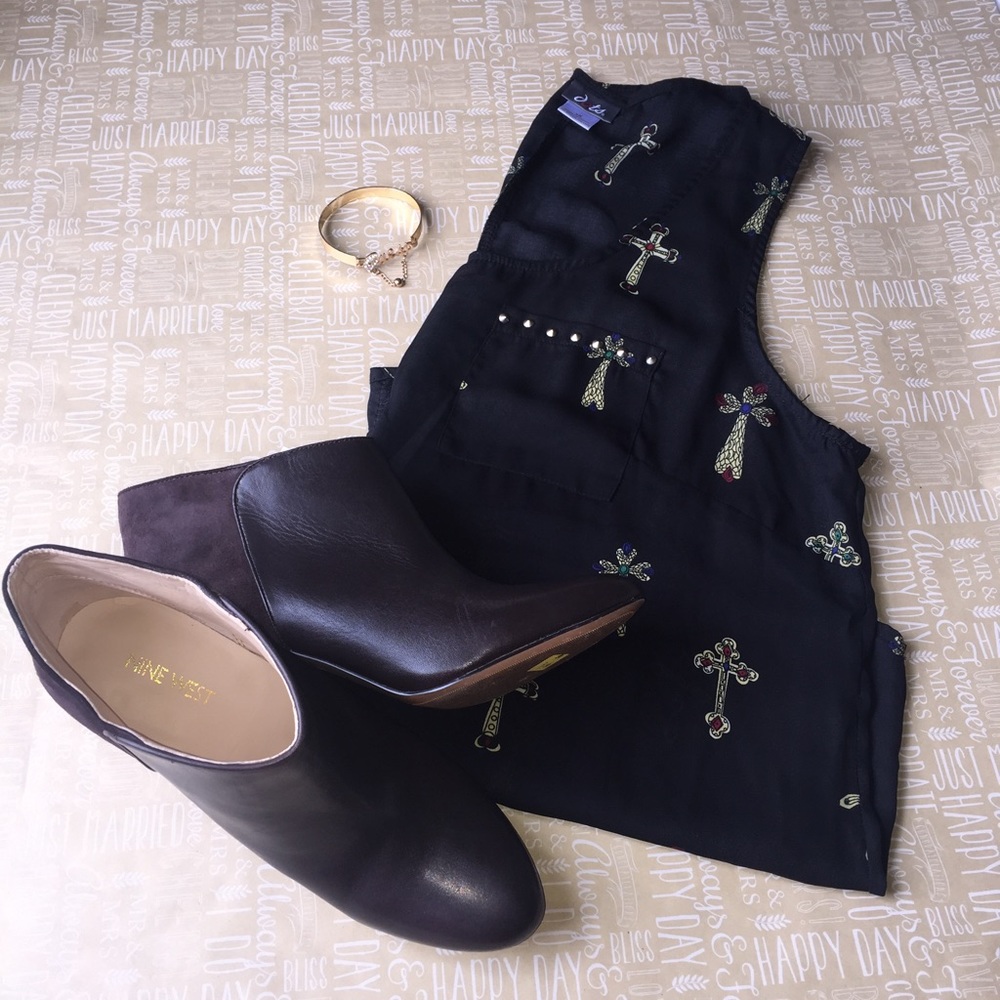 Black Sheer Cross Print Tank