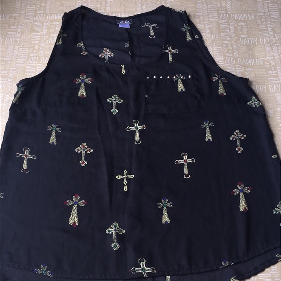 Black Sheer Cross Print Tank - Picture 2 of 7
