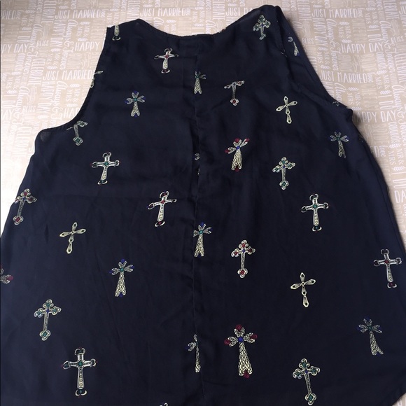Black Sheer Cross Print Tank - Picture 3 of 7