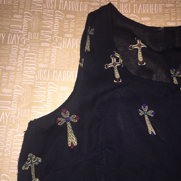 Black Sheer Cross Print Tank - Picture 7 of 7