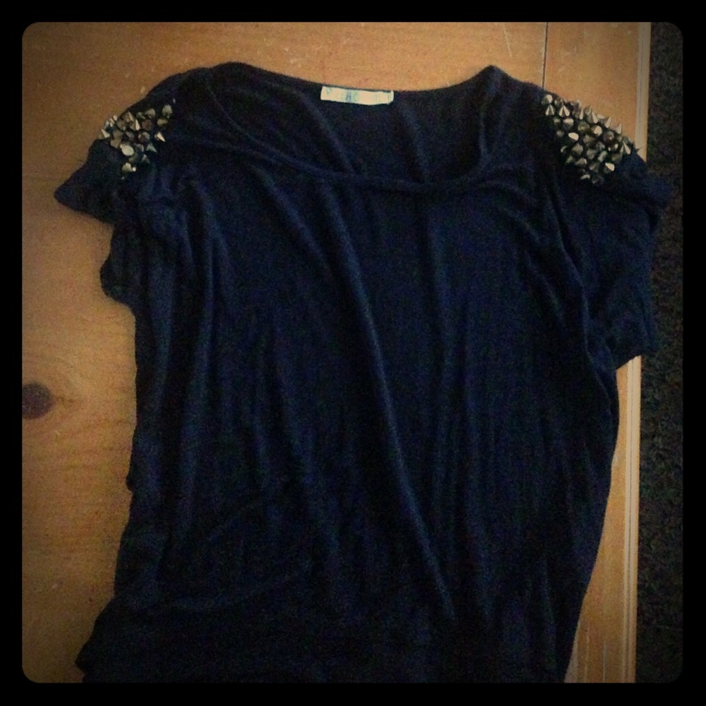 Black t-shirt with gold spikes on shoulders- soft!