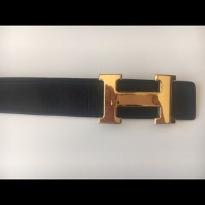 Hermes Thin Constance Gold H belt In black/brown