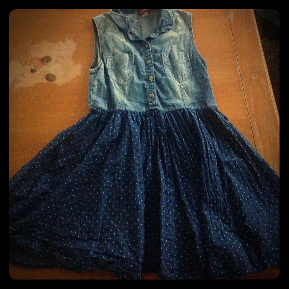 Cute vintage/country feel dress- denim and dots