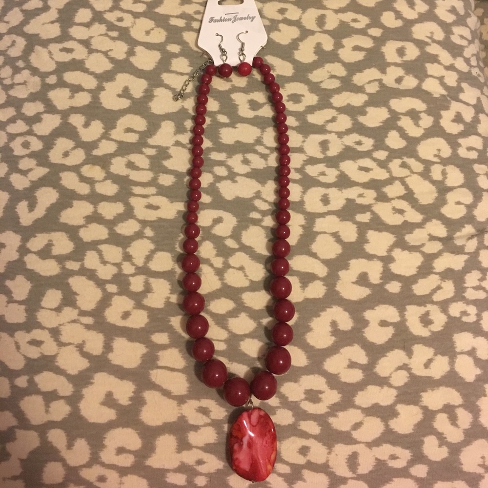 Red necklace and earrings