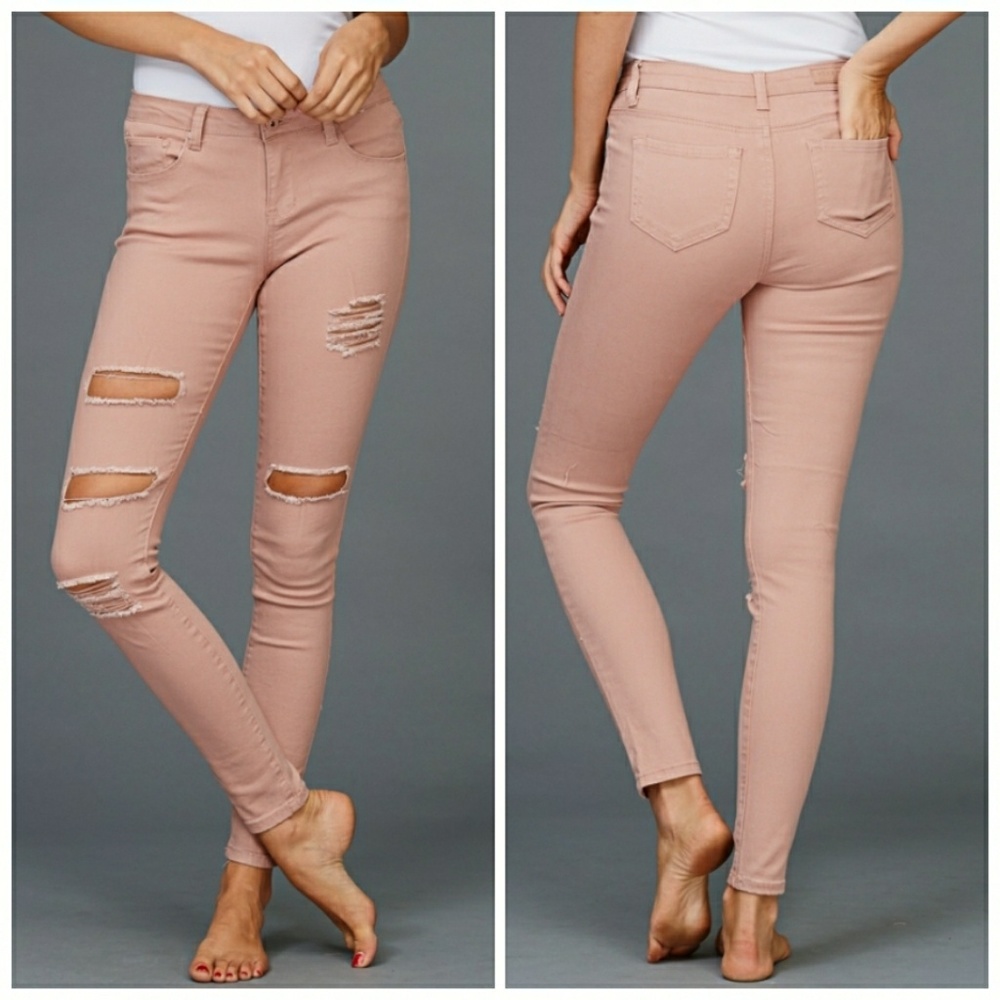 HP PICK NWT DISTRESSED MAUVE PINK JEANS - Picture 2 of 3