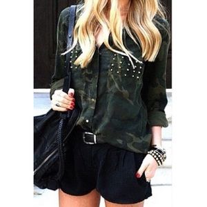 Zara Women Camo Button Down W/ Silver Studs