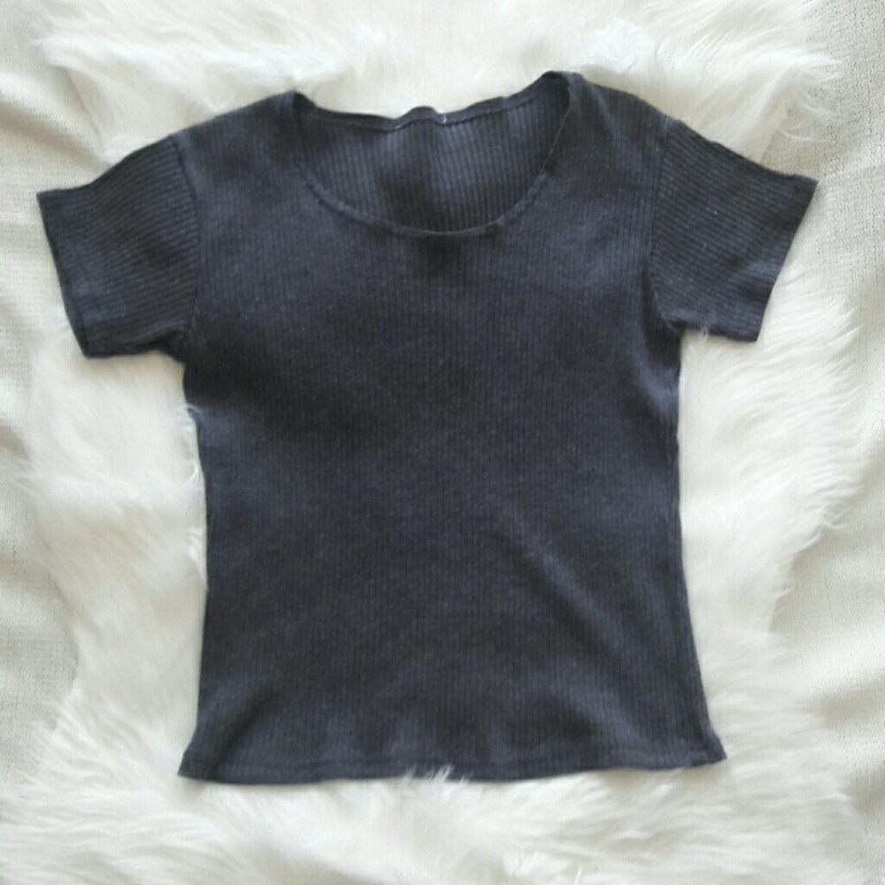 FINAL Grey Ribbed Tee Top
