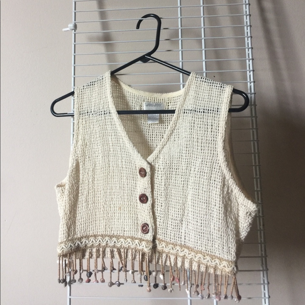 button up boho crop with hanging shells