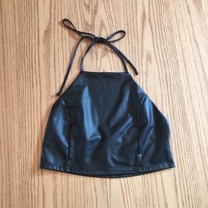 ☀️Faux Leather Halter Crop Top