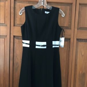 Calvin Klein Colorblocked belted sleeveless dress