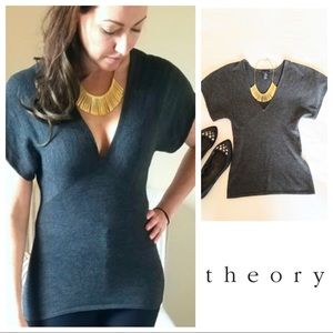 THEORY: EUC Deep V Grey Wool-Blend Top, Small