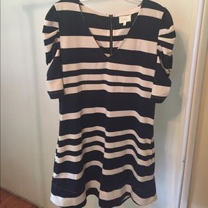 Blue and white striped dress