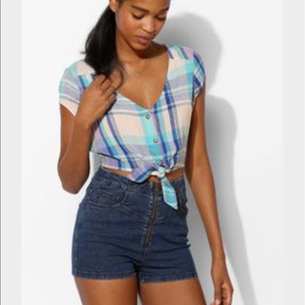 BDG Tie Front Gauze Crop Top