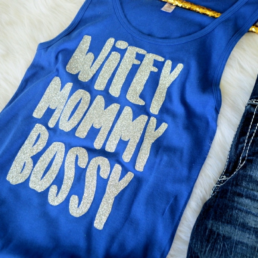 Wife Mom Boss Wifey Mommy Bossy Glitter Tank - Picture 2 of 4