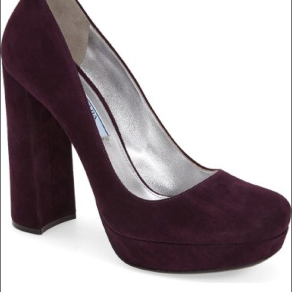 Prada purple suede block heel pumps size 8