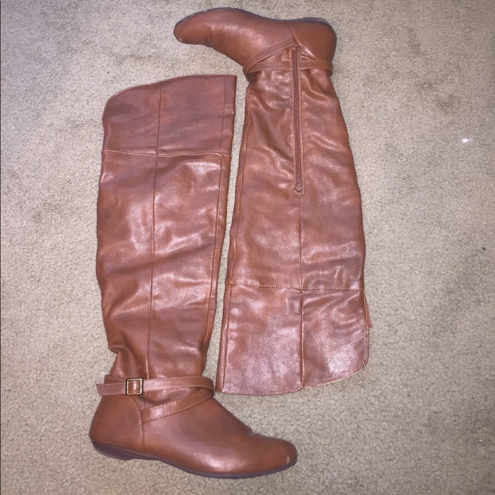 Faux suede cognac over the knee boots