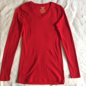 Faded Glory Long Sleeve Red V-Neck