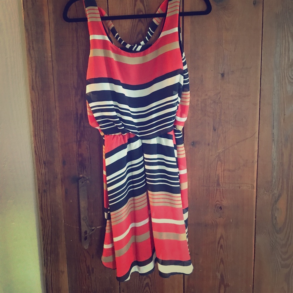 Navy and coral dress