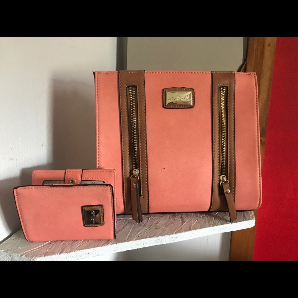 Melon colored leather handbag