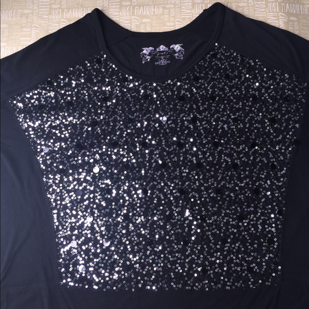 Black Shirt with Black and Metallic Sequins