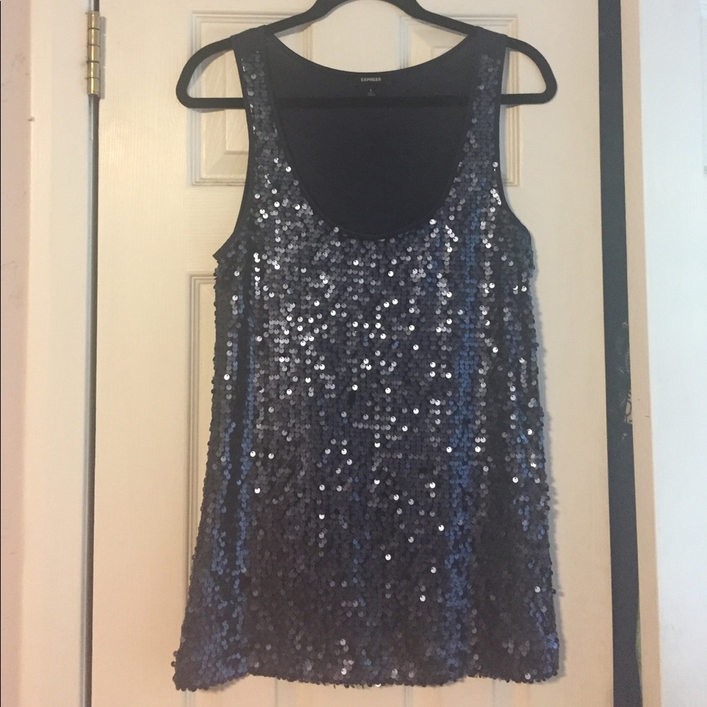 Express navy blue sequined tank top - large