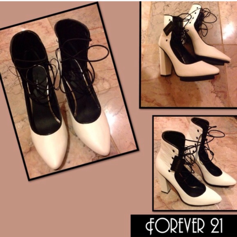 Forever 21 White and Black Lace Heels