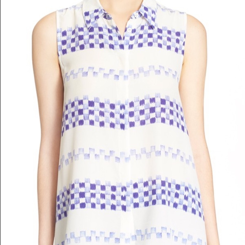 Equipment Mila Silk Checker-Print Swing Blouse