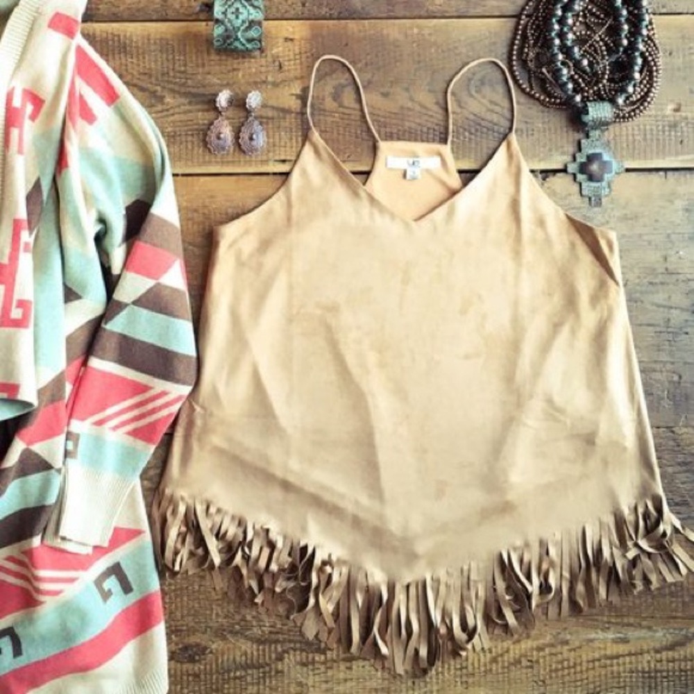 Suede fringe top