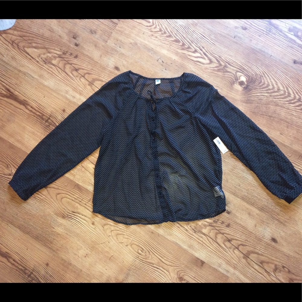 Old Navy Long Sleeve Sheer Black Blouse, size L