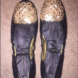 BCBG Maxazria Gold/Black Flats, Size 6
