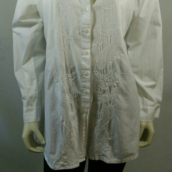 Handmade/Embroidered Shirt by Simply White Sz M - Picture 2 of 8