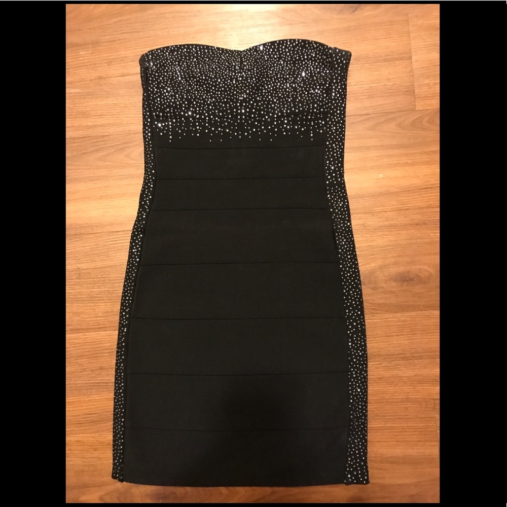 Bebe strapless bondage black w/ rhinestones dress