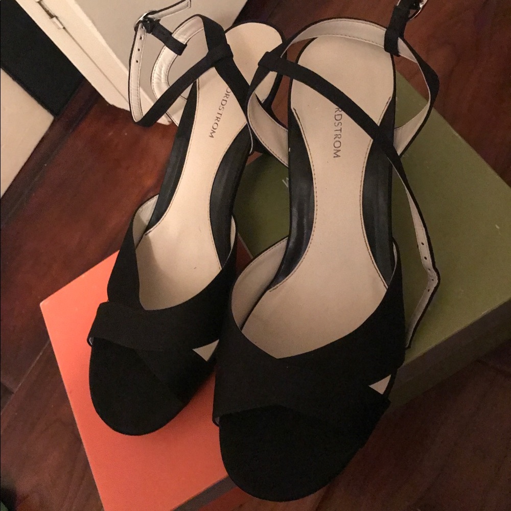 nordstrom brand black satin mini heels
