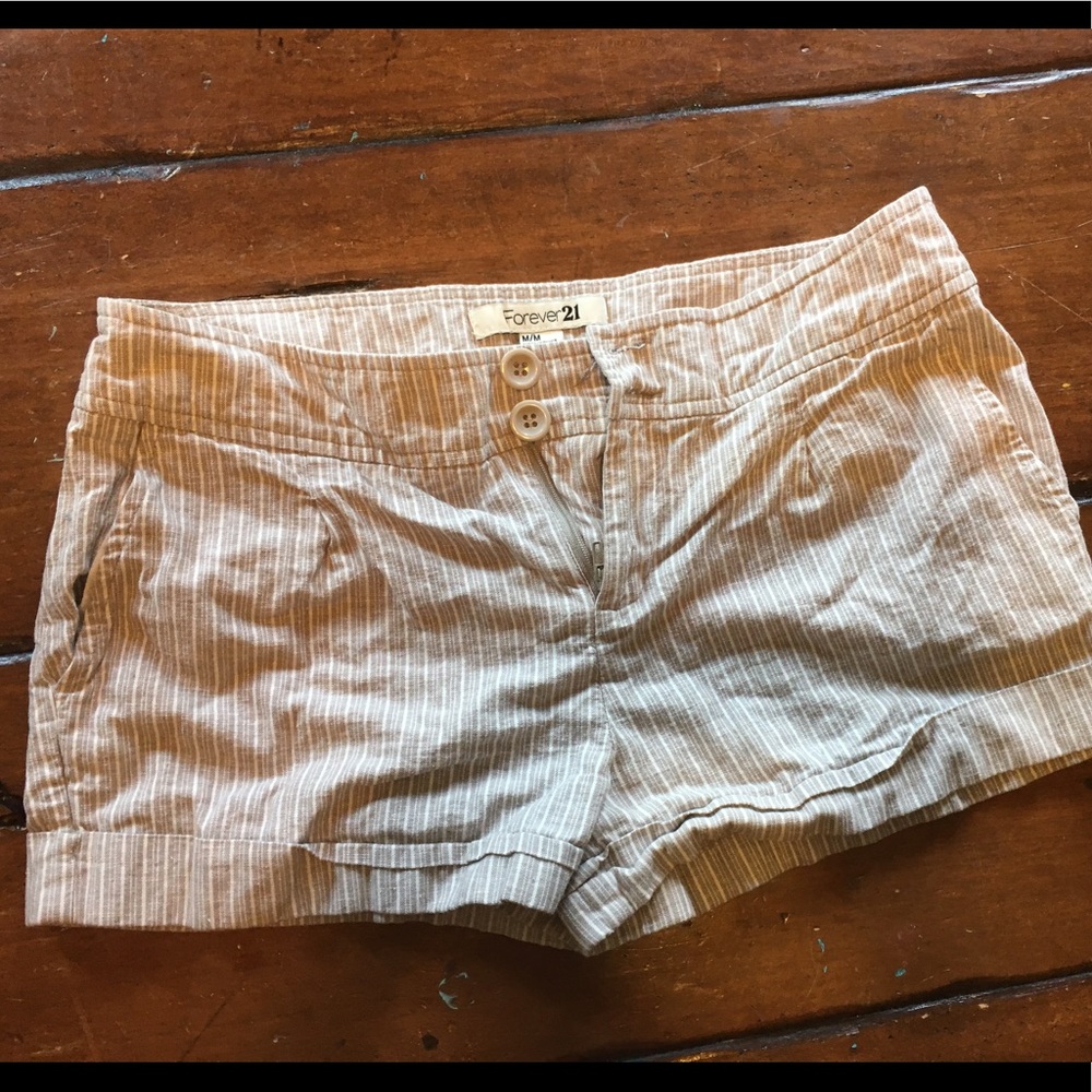 Forever 21 Brown linen striped shorts