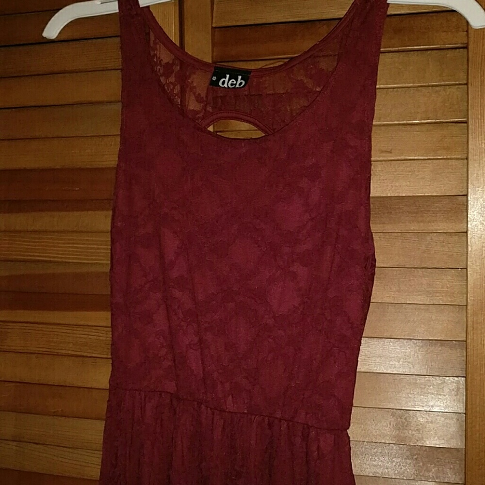 Burgundy floral lace hi-low dress