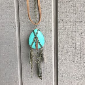 Turquoise Feathers and Suede Necklace