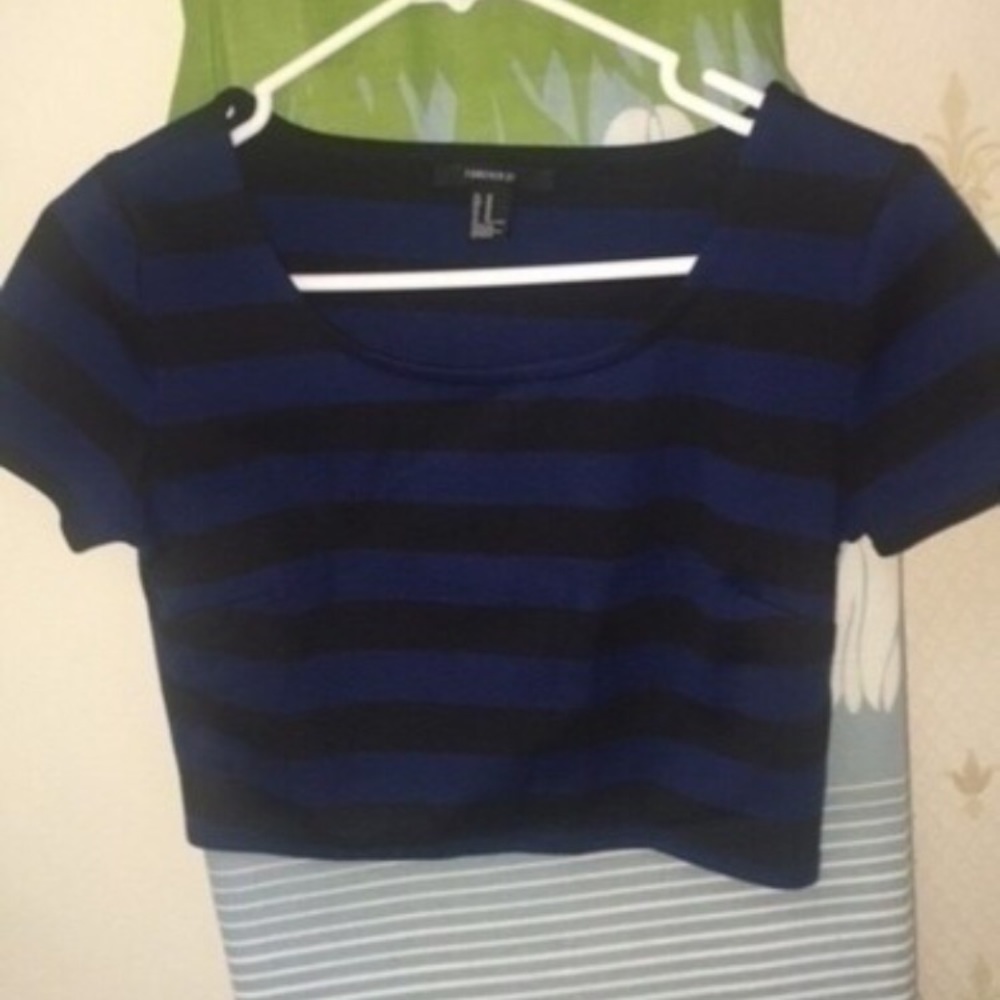 Navy and Black Crop Top Striped