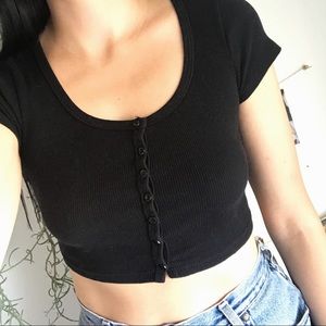 SALE American Apparel Black Button Crop Top