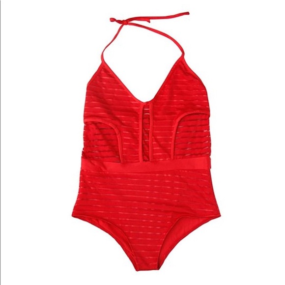 🌸 SALE womens sexy red mesh halter swimsuit - Picture 2 of 4