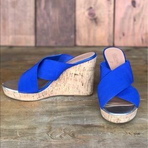 Blue cross strap wedges