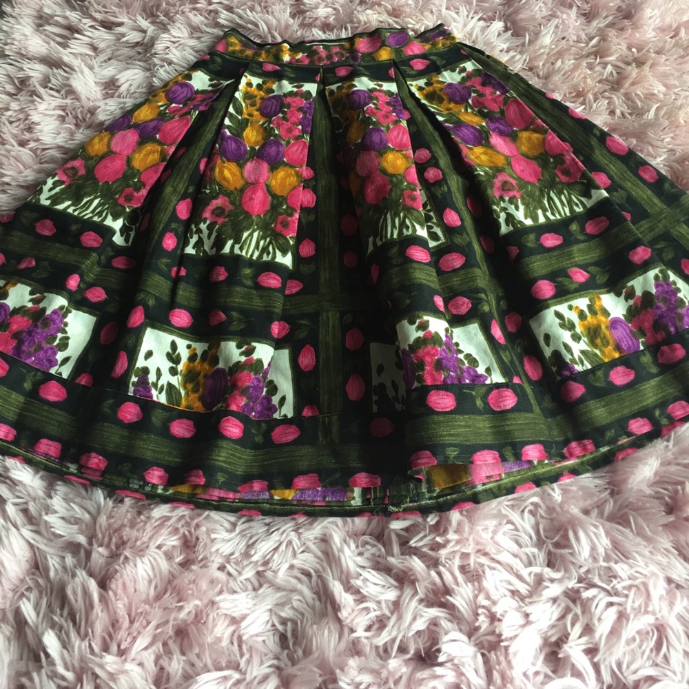 Vintage pleated skirt floral print women's size S