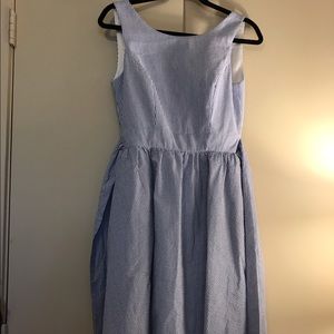 Seersucker Dress, low back and bow (NEVER WORN)