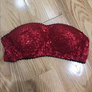 Red Sequined Strapless Bra