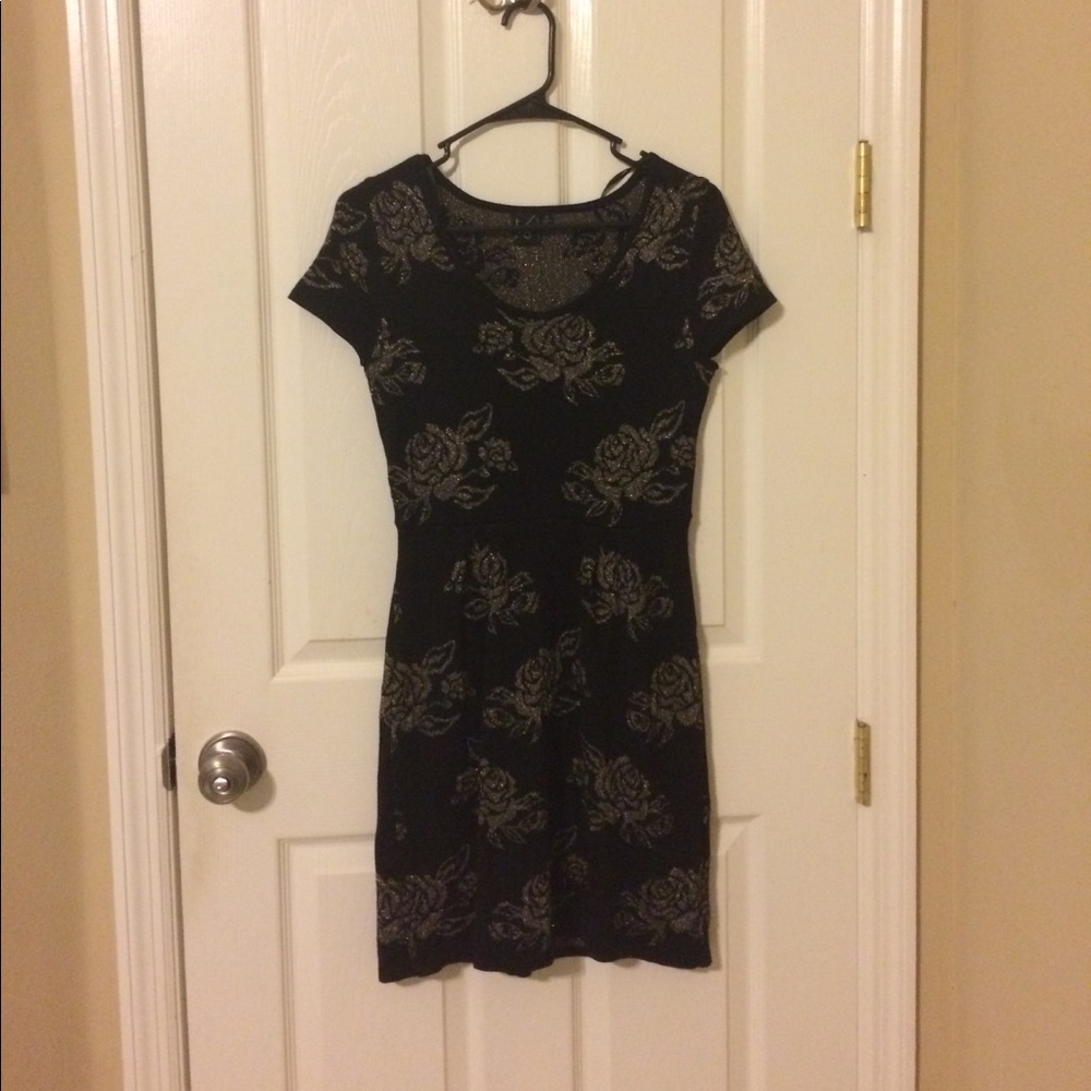 Black with gold floral sweater dress