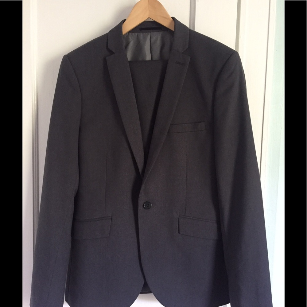 Topman Slim Fit Two Piece Dark Grey Suit
