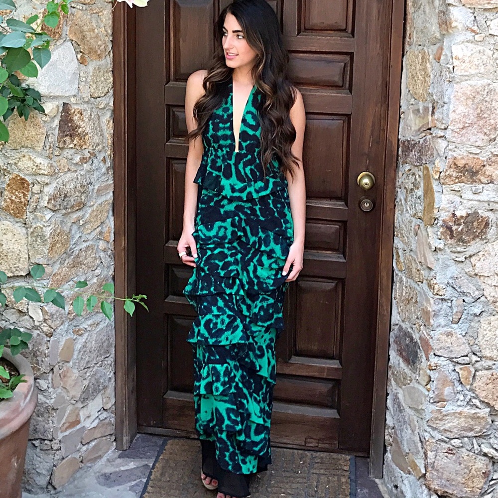 Halter ruffle printed maxi dress vacation wedding