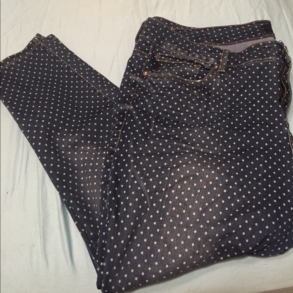 Polka dot skinny jeans with ankle zips 22w